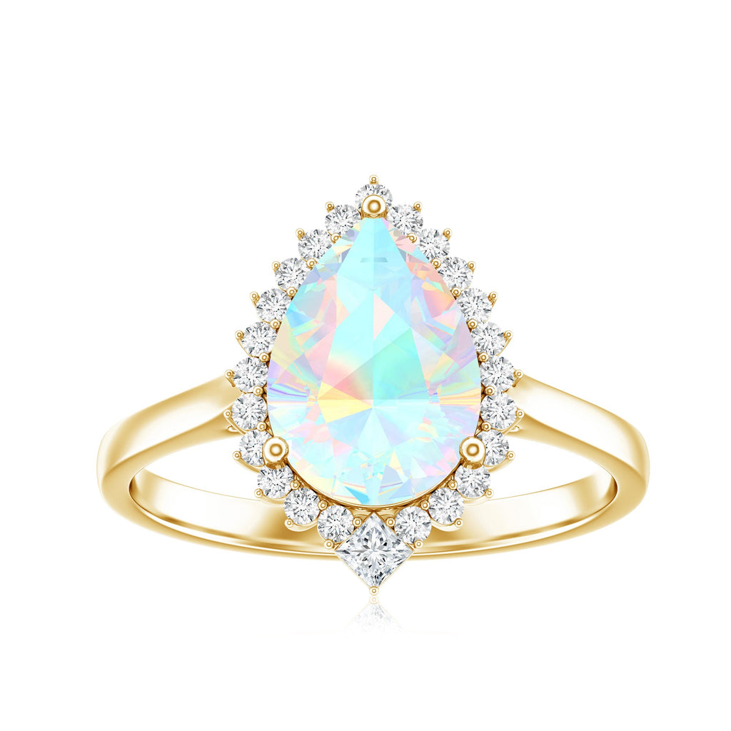 Certified Real 2 Carat Ethiopian Rainbow Opal Teardrop Engagement Ring with Diamond Halo
