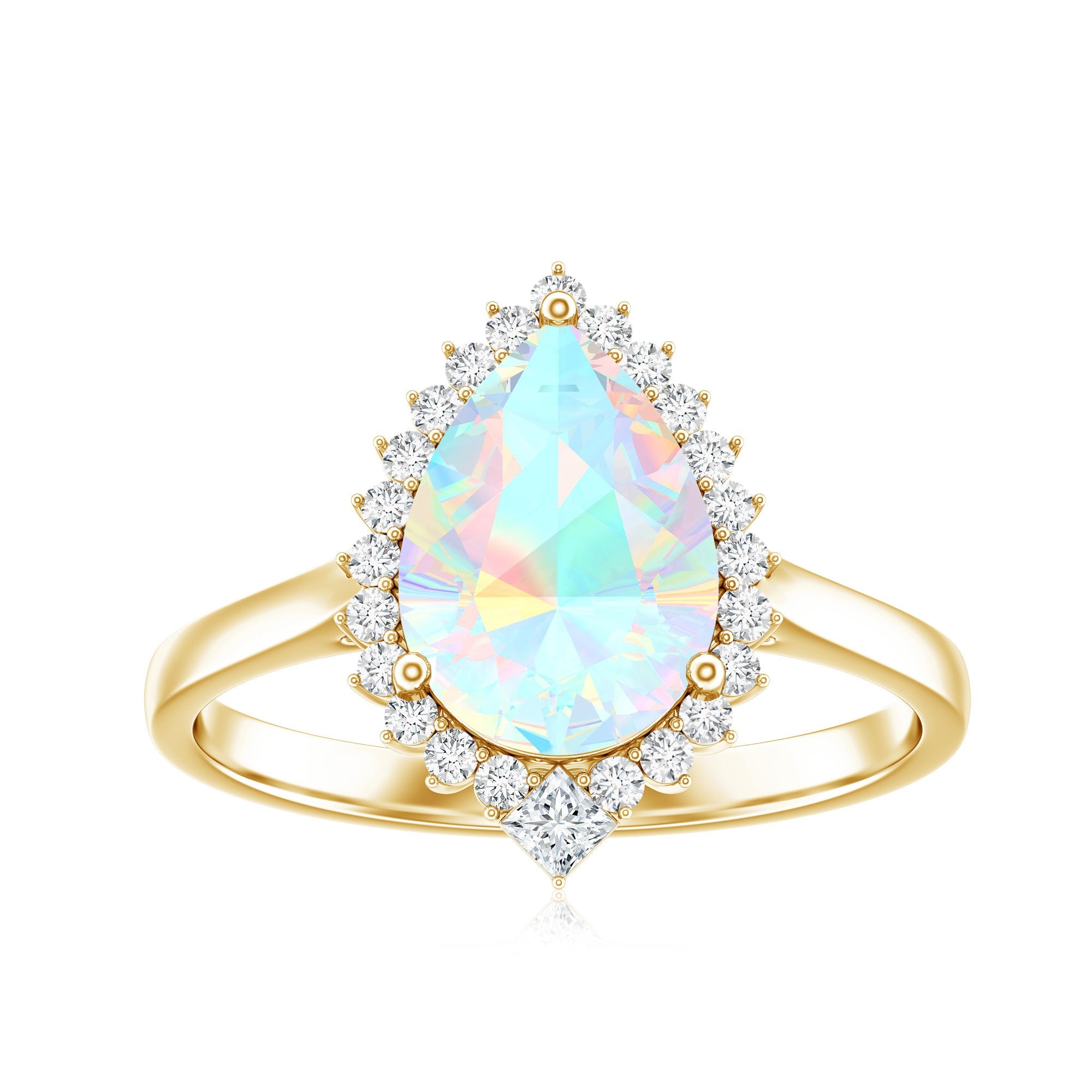 Certified Real 2 Carat Ethiopian Rainbow Opal Teardrop Engagement Ring with Diamond Halo
