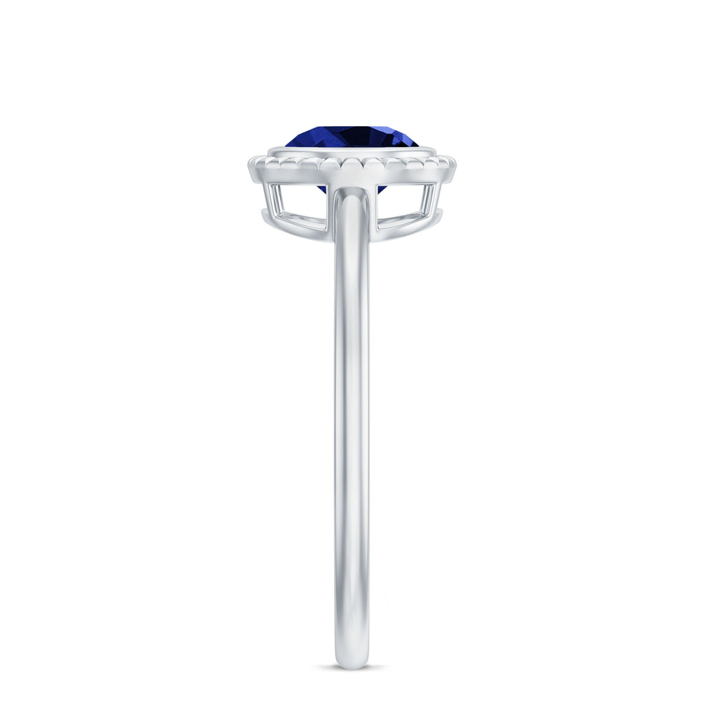 Certified 1 Carat Lab Grown Blue Sapphire Promise Ring in Bezel Set