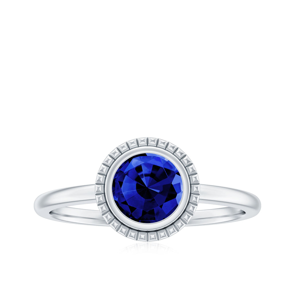 Certified 1 Carat Lab Grown Blue Sapphire Promise Ring in Bezel Set