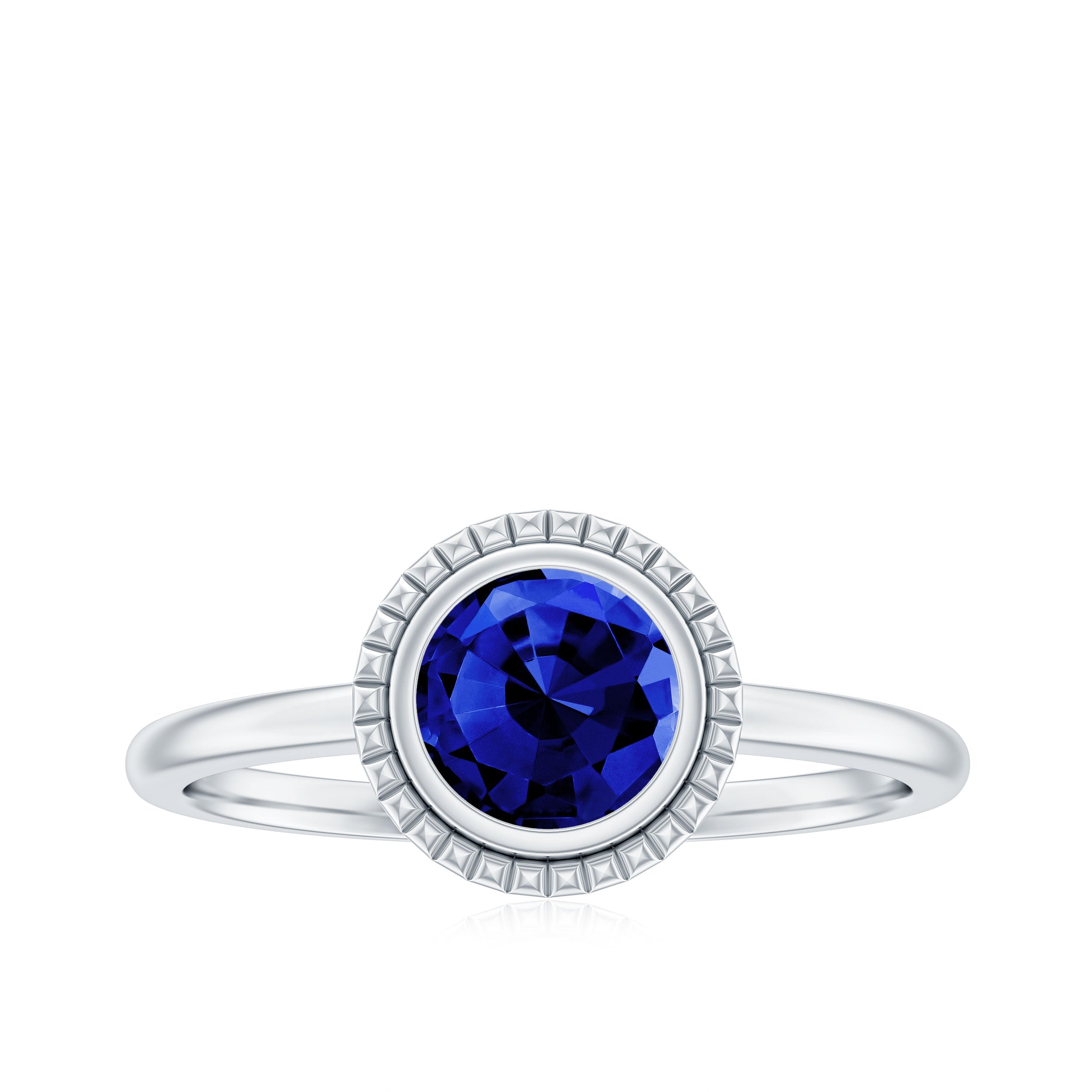 Certified 1 Carat Lab Grown Blue Sapphire Promise Ring in Bezel Set