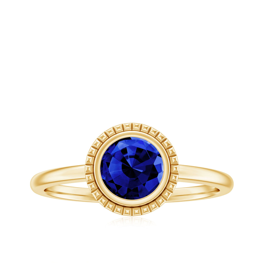 Certified 1 Carat Lab Grown Blue Sapphire Promise Ring in Bezel Set