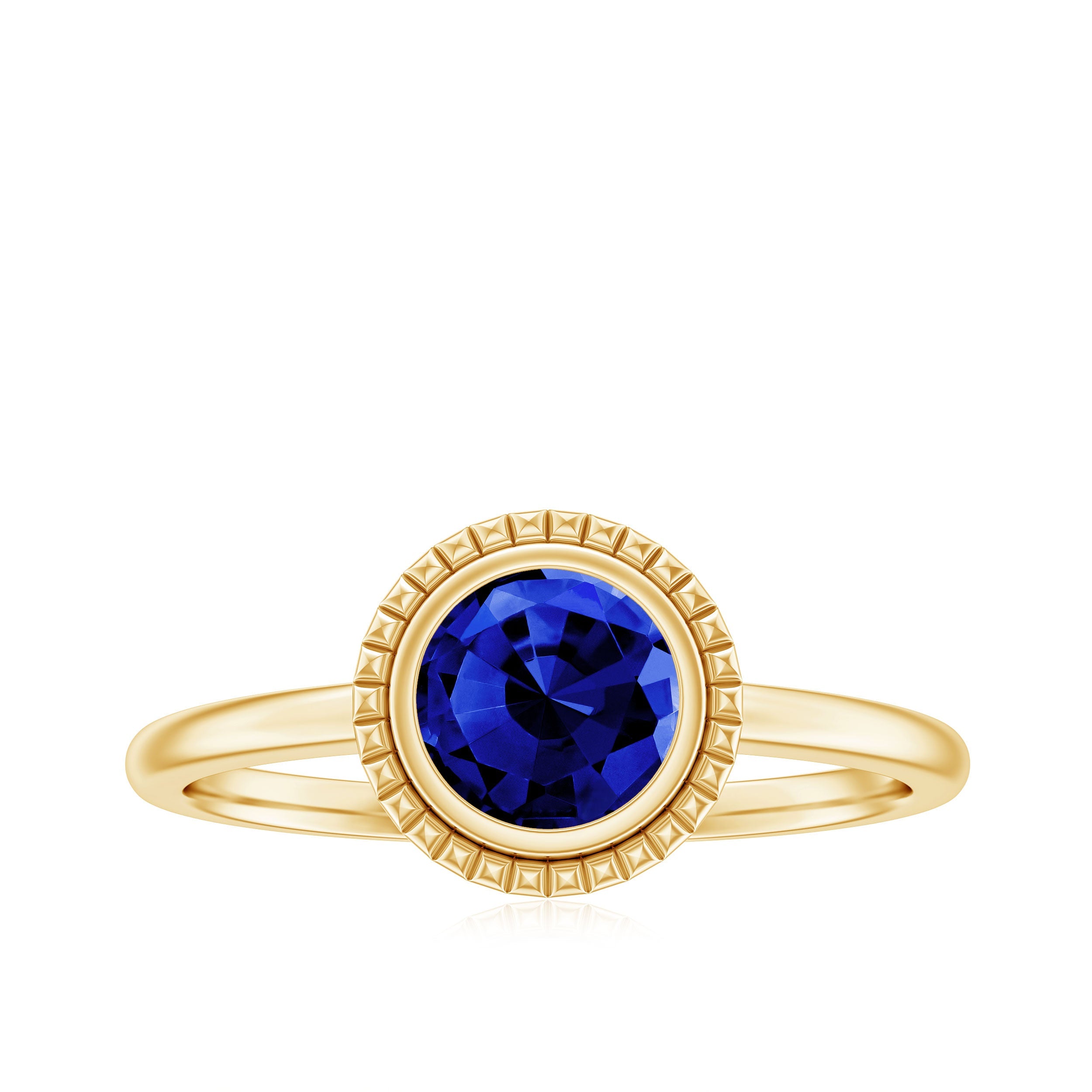 Certified 1 Carat Lab Grown Blue Sapphire Promise Ring in Bezel Set