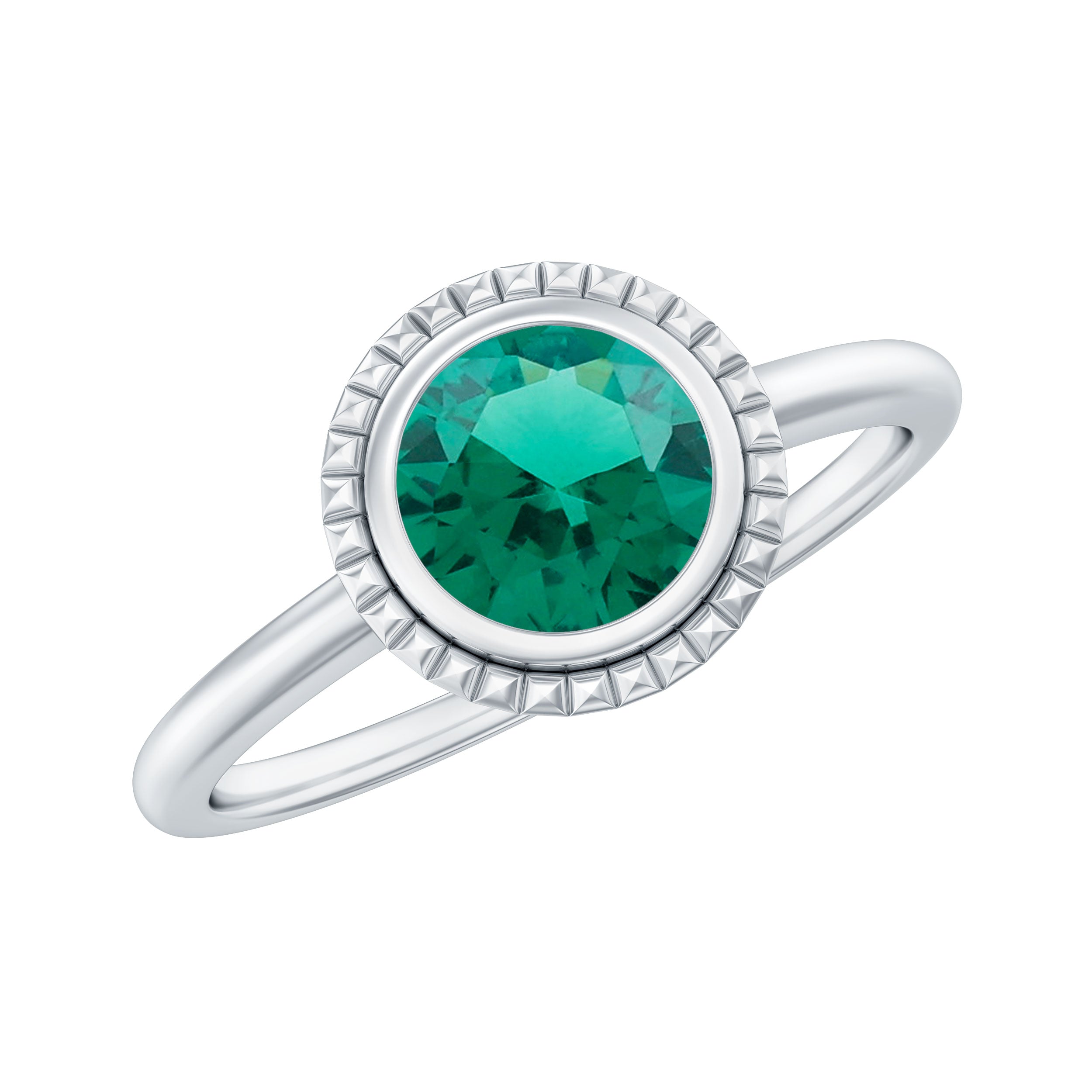 Certified 0.8 Carat Lab Grown Emerald Solitaire Engagement Ring in Bezel Setting