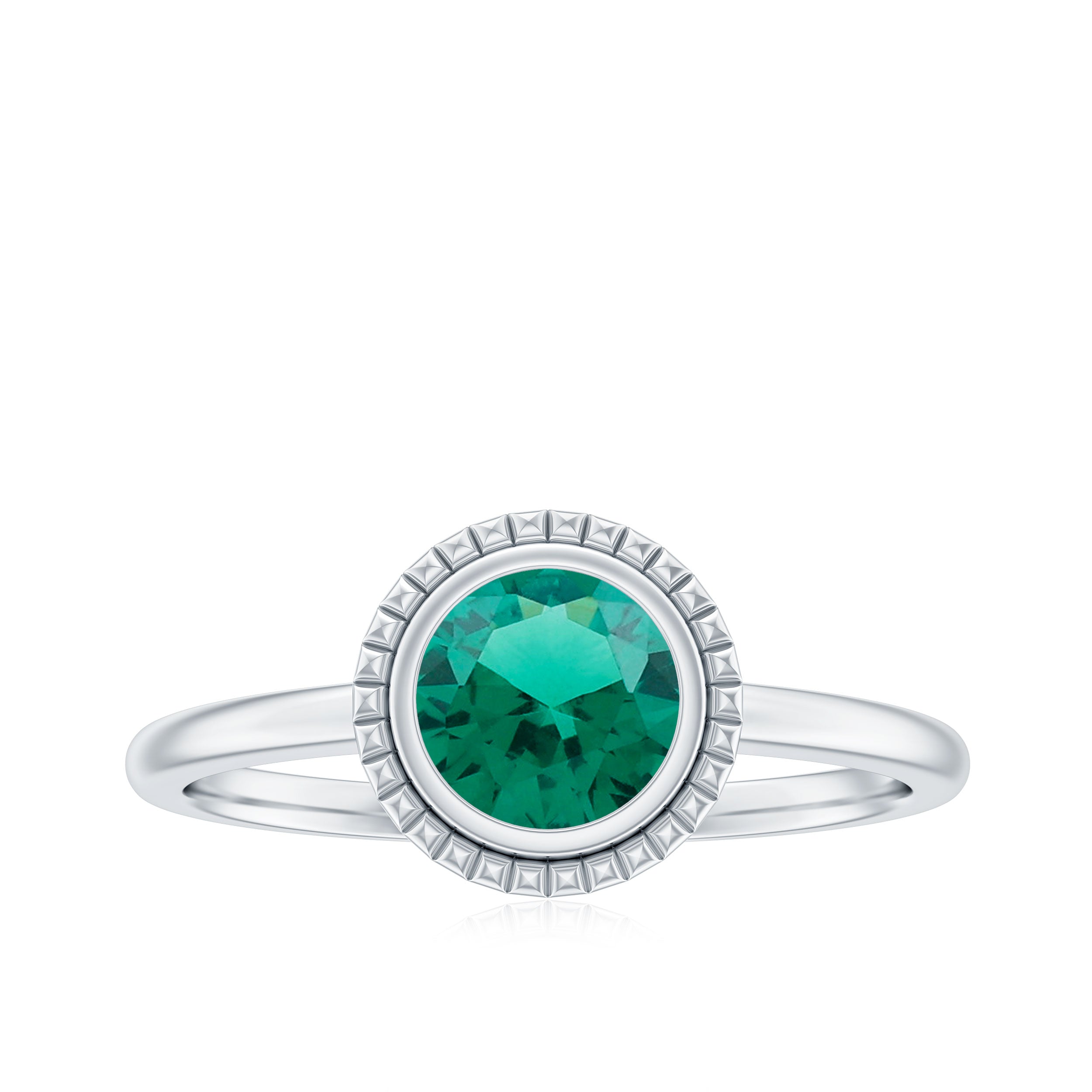 Certified 0.8 Carat Lab Grown Emerald Solitaire Engagement Ring in Bezel Setting