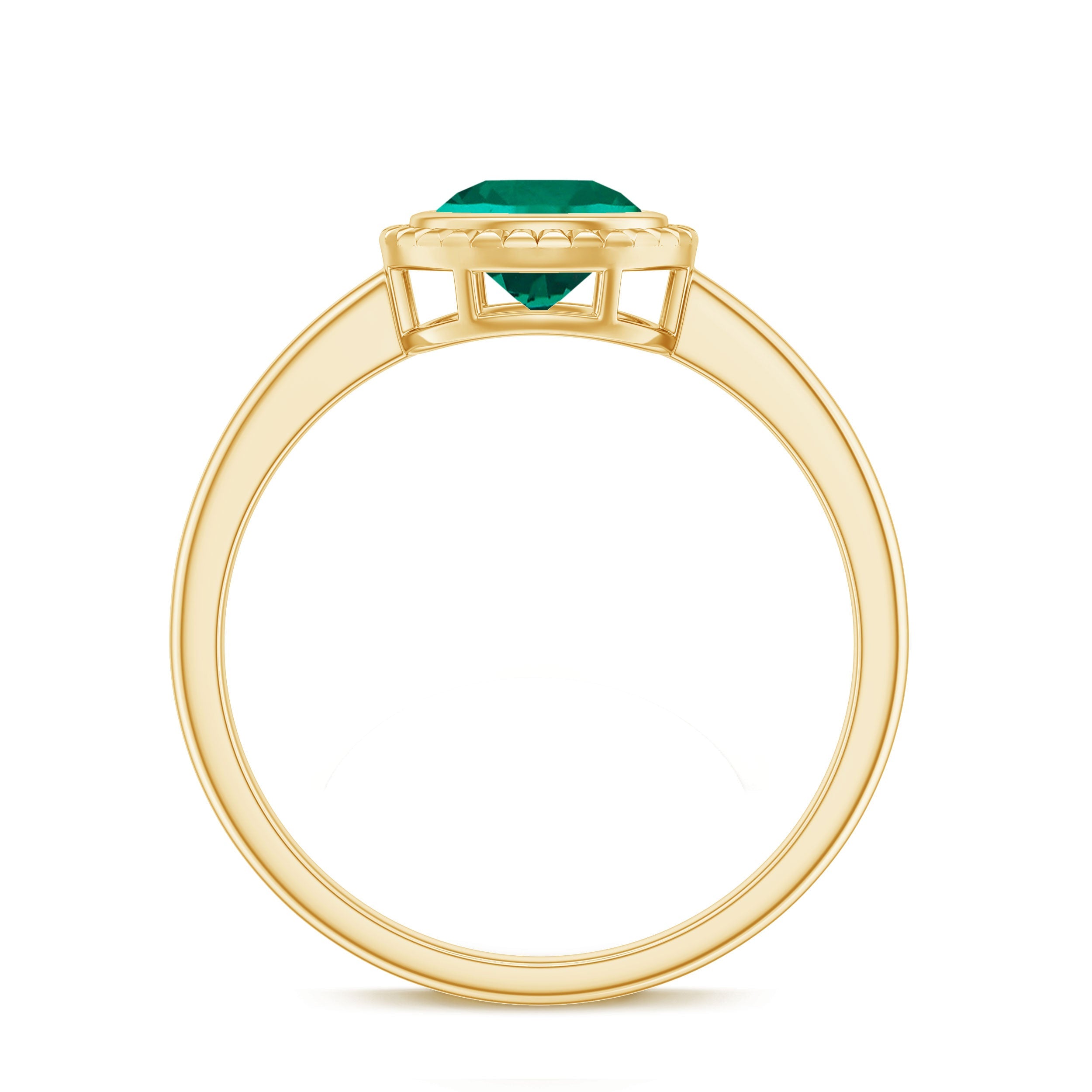 Certified 0.8 Carat Lab Grown Emerald Solitaire Engagement Ring in Bezel Setting