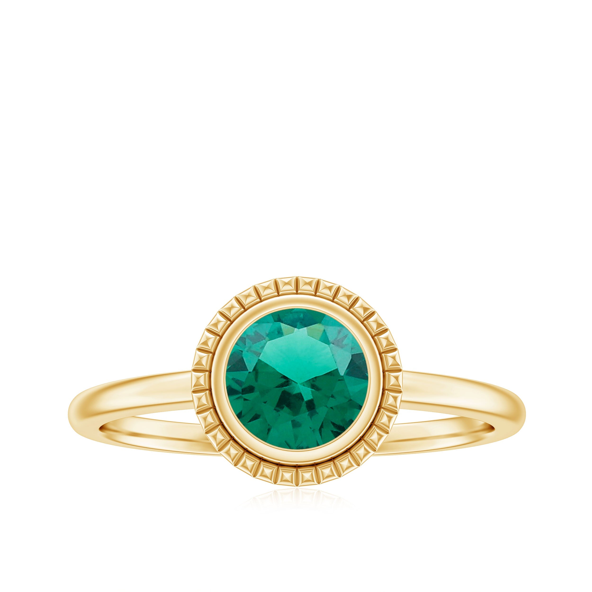 Certified 0.8 Carat Lab Grown Emerald Solitaire Engagement Ring in Bezel Setting