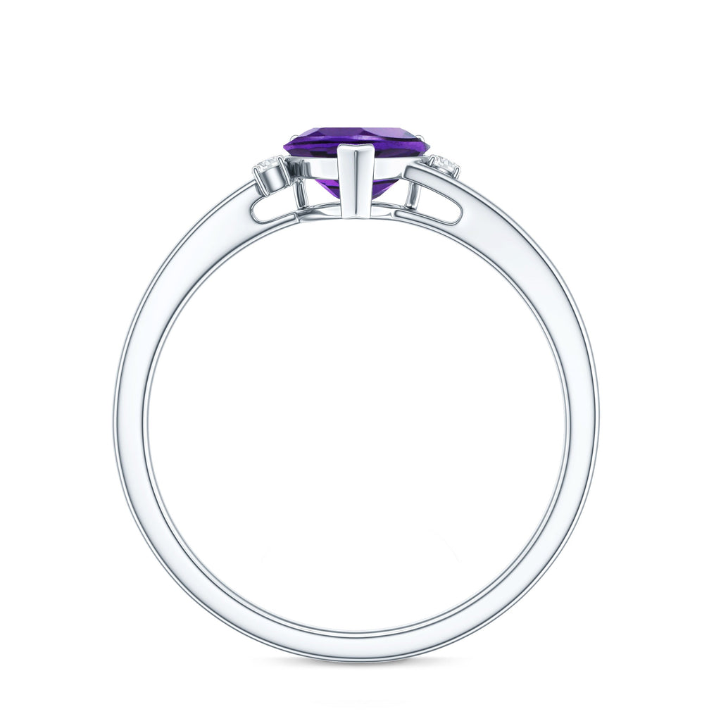 Natural 0.9 Carat Amethyst Heart Engagement Ring with Moissanite