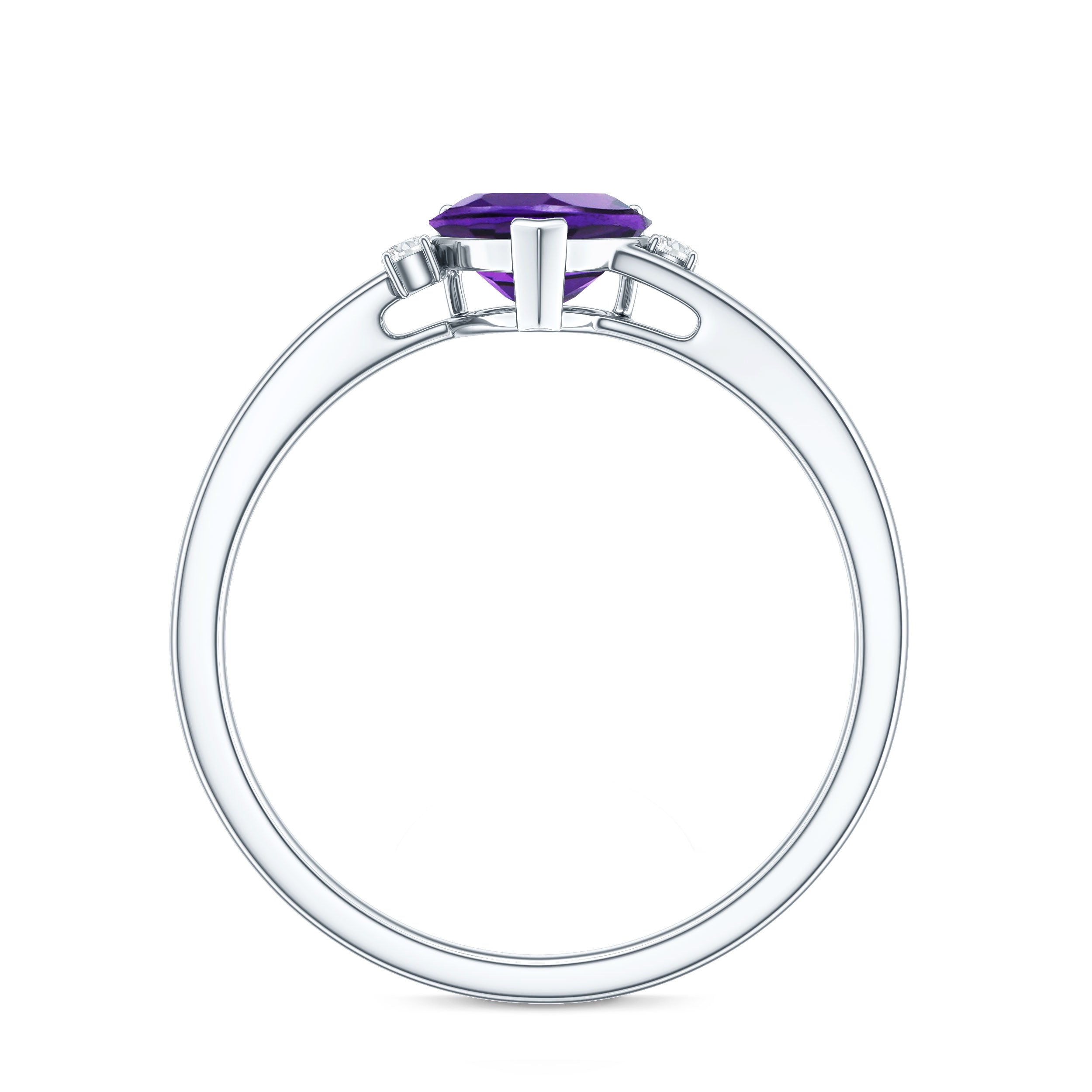 Natural 0.9 Carat Amethyst Heart Engagement Ring with Moissanite