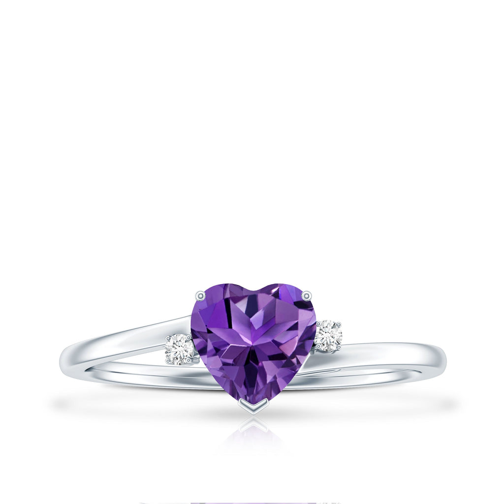 Natural 0.9 Carat Amethyst Heart Engagement Ring with Moissanite