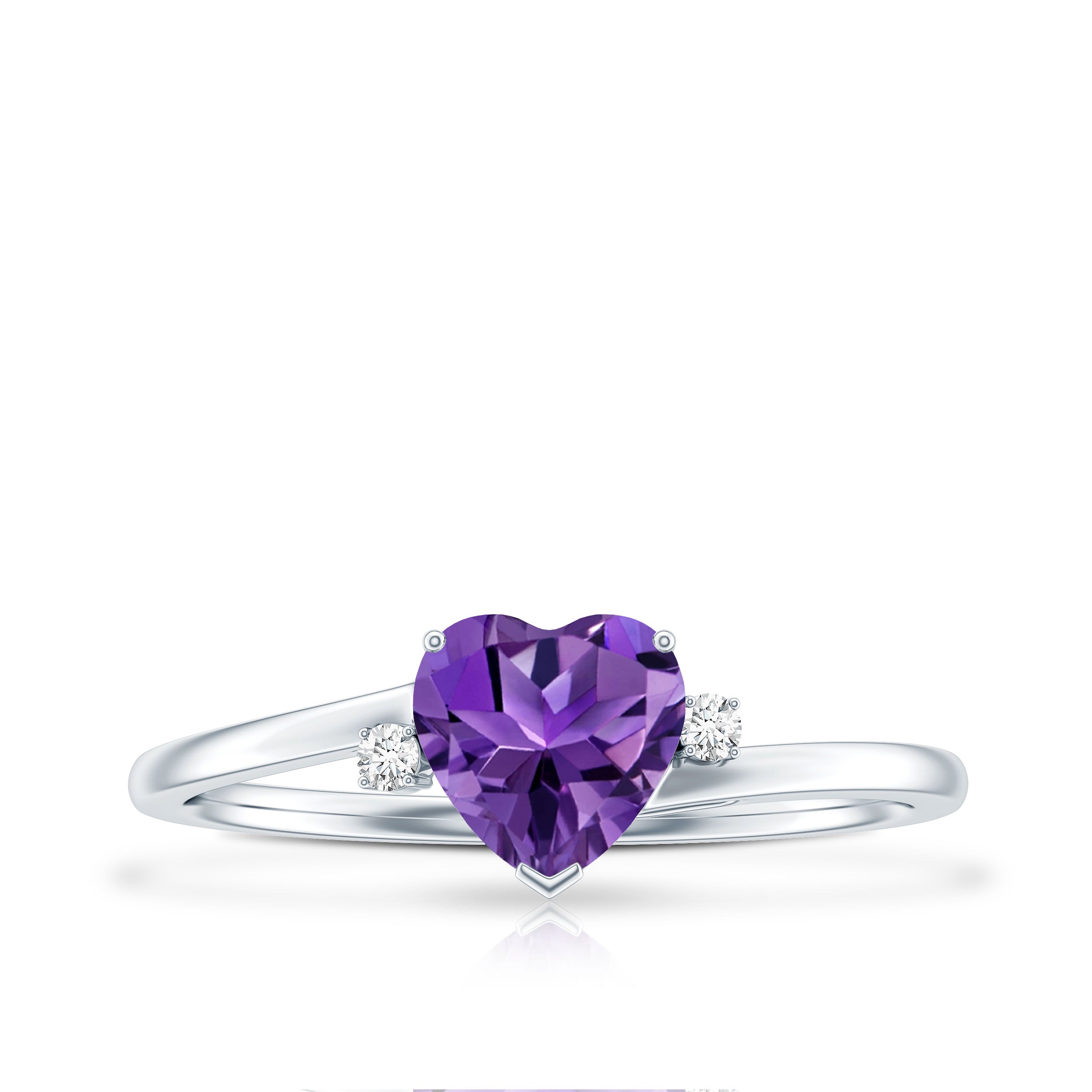 Natural 0.9 Carat Amethyst Heart Engagement Ring with Moissanite