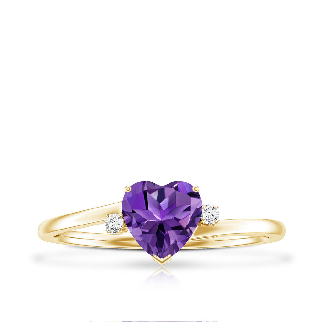 Natural 0.9 Carat Amethyst Heart Engagement Ring with Moissanite