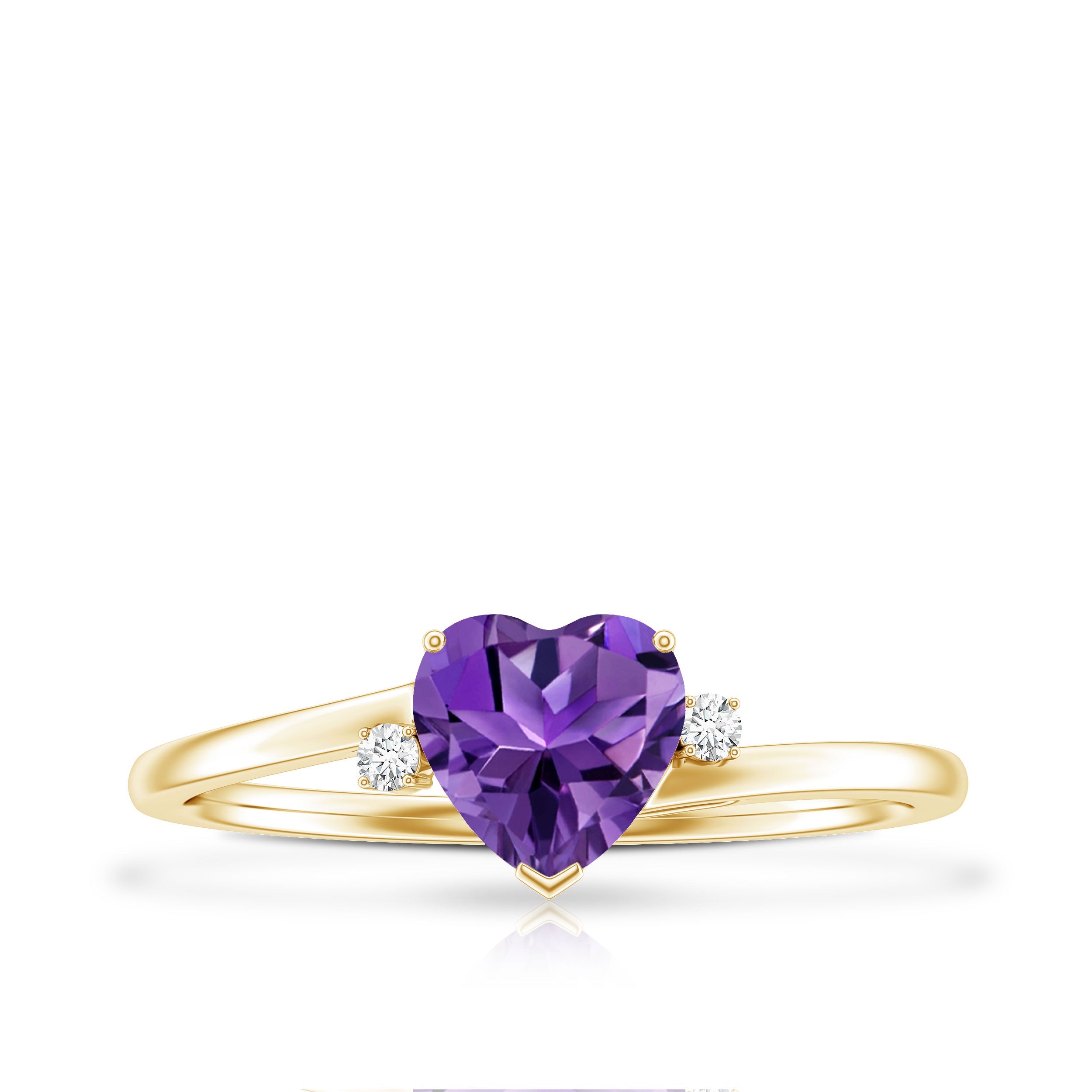 Natural 0.9 Carat Amethyst Heart Engagement Ring with Moissanite