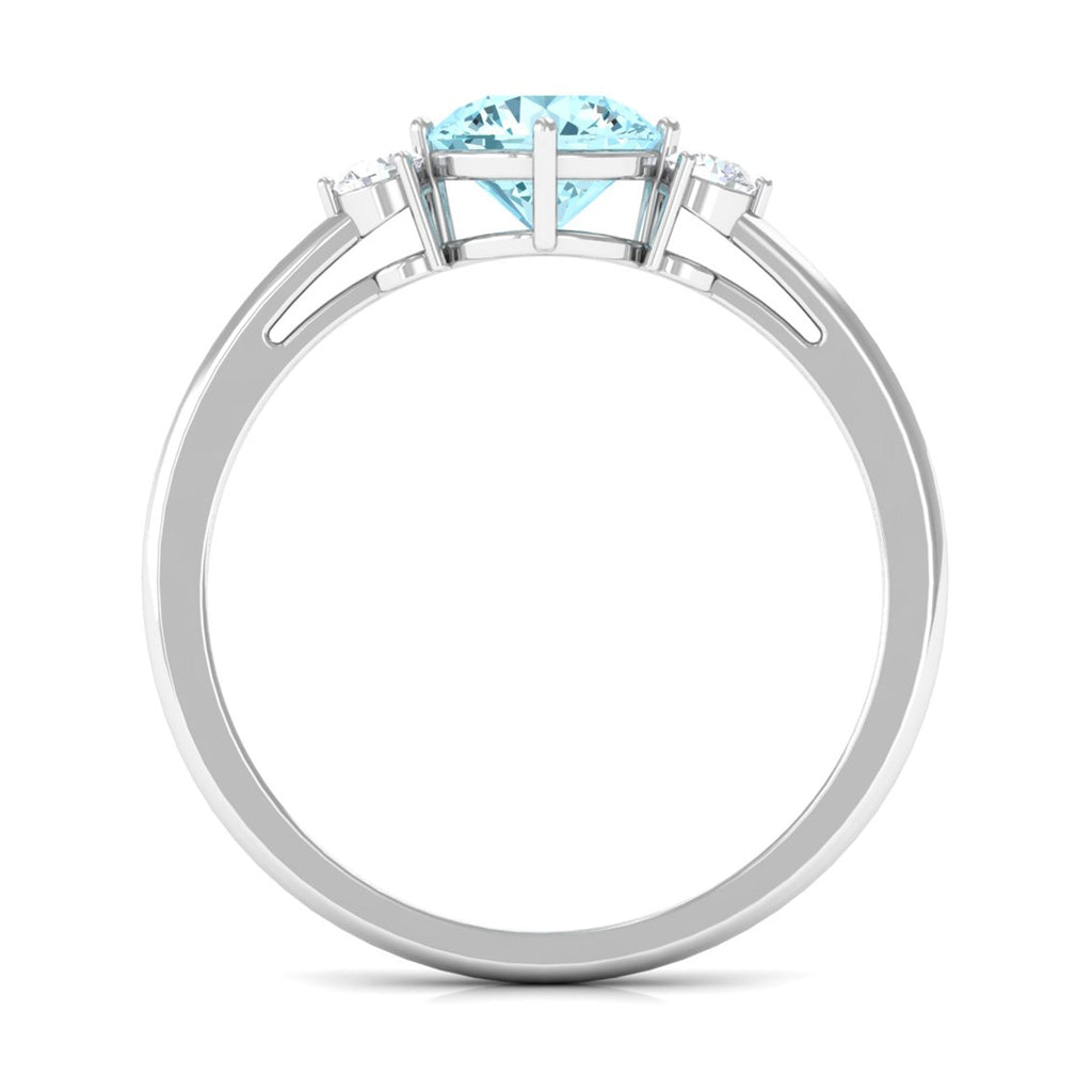0.8 Carat Aquamarine and Diamond Three Stone Minimal Ring