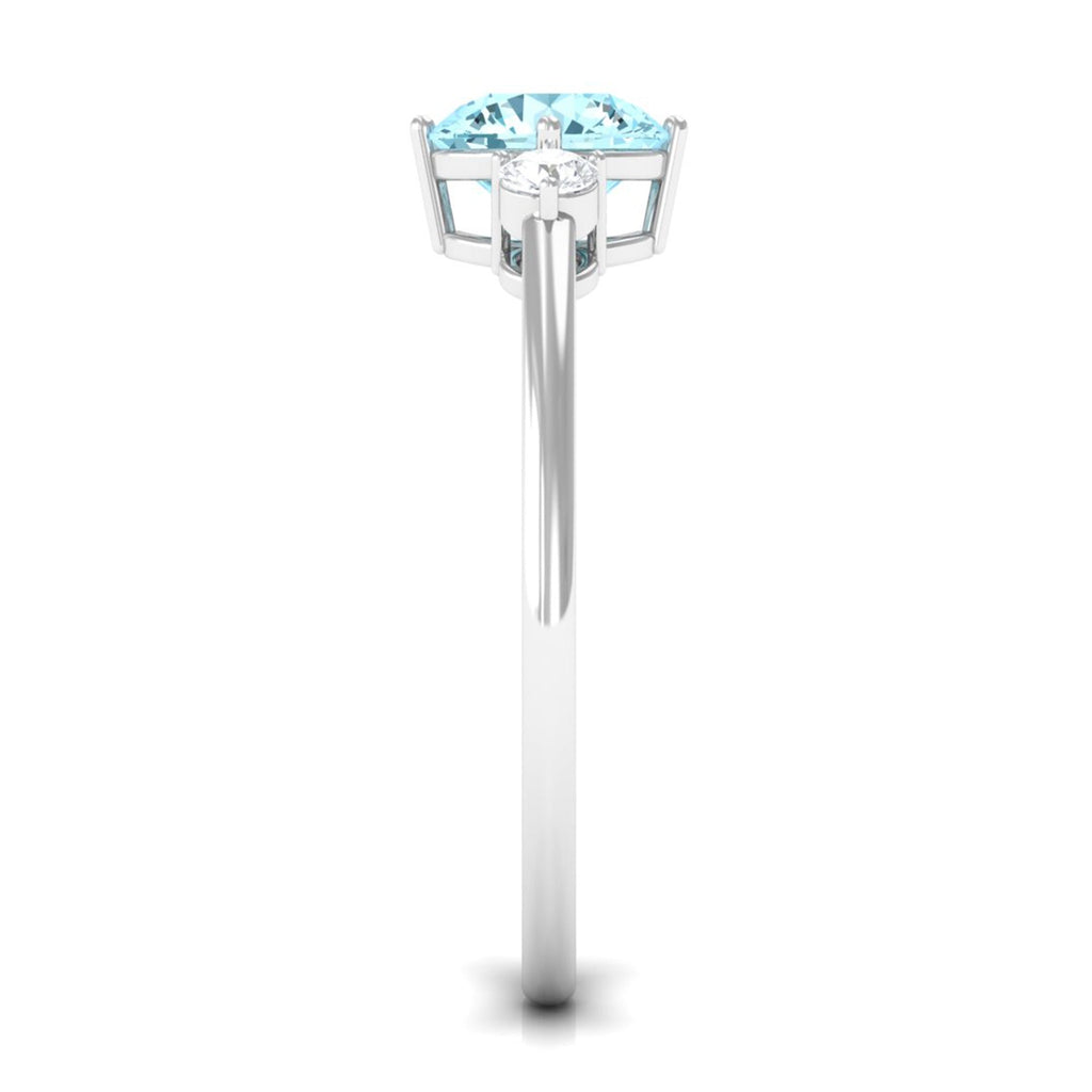 0.8 Carat Aquamarine and Diamond Three Stone Minimal Ring