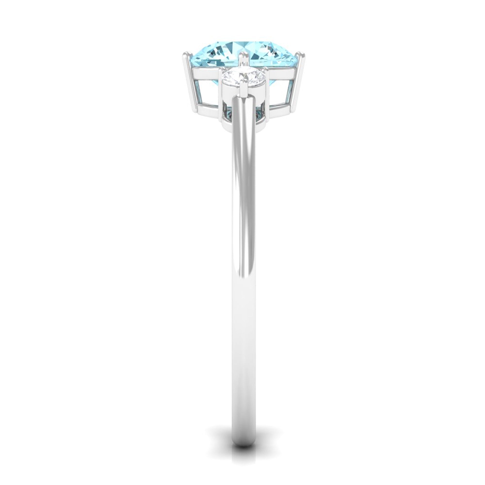 0.8 Carat Aquamarine and Diamond Three Stone Minimal Ring