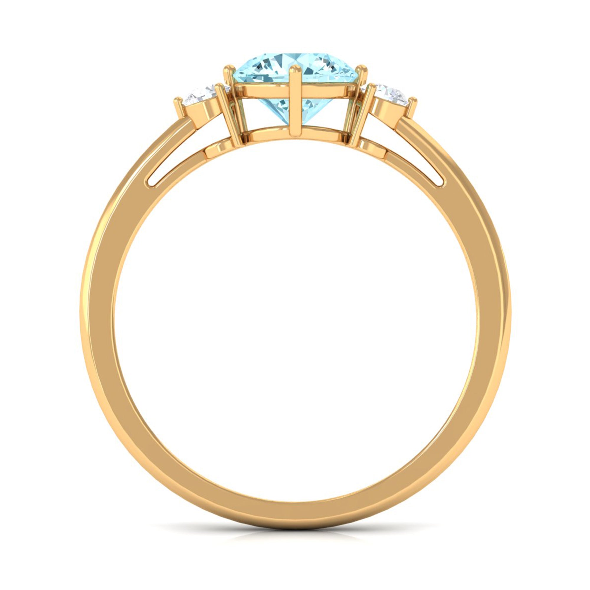 0.8 Carat Aquamarine and Diamond Three Stone Minimal Ring