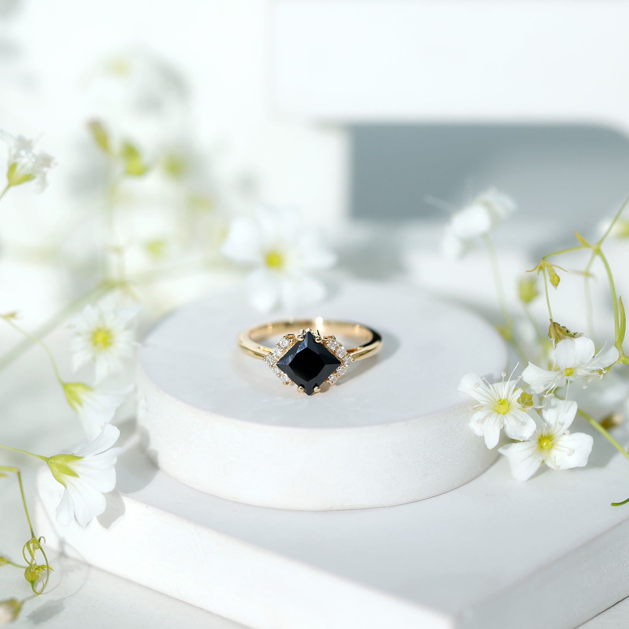 1 Carat Lab Grown Black and White Diamond Princess Cut Engagement Ring