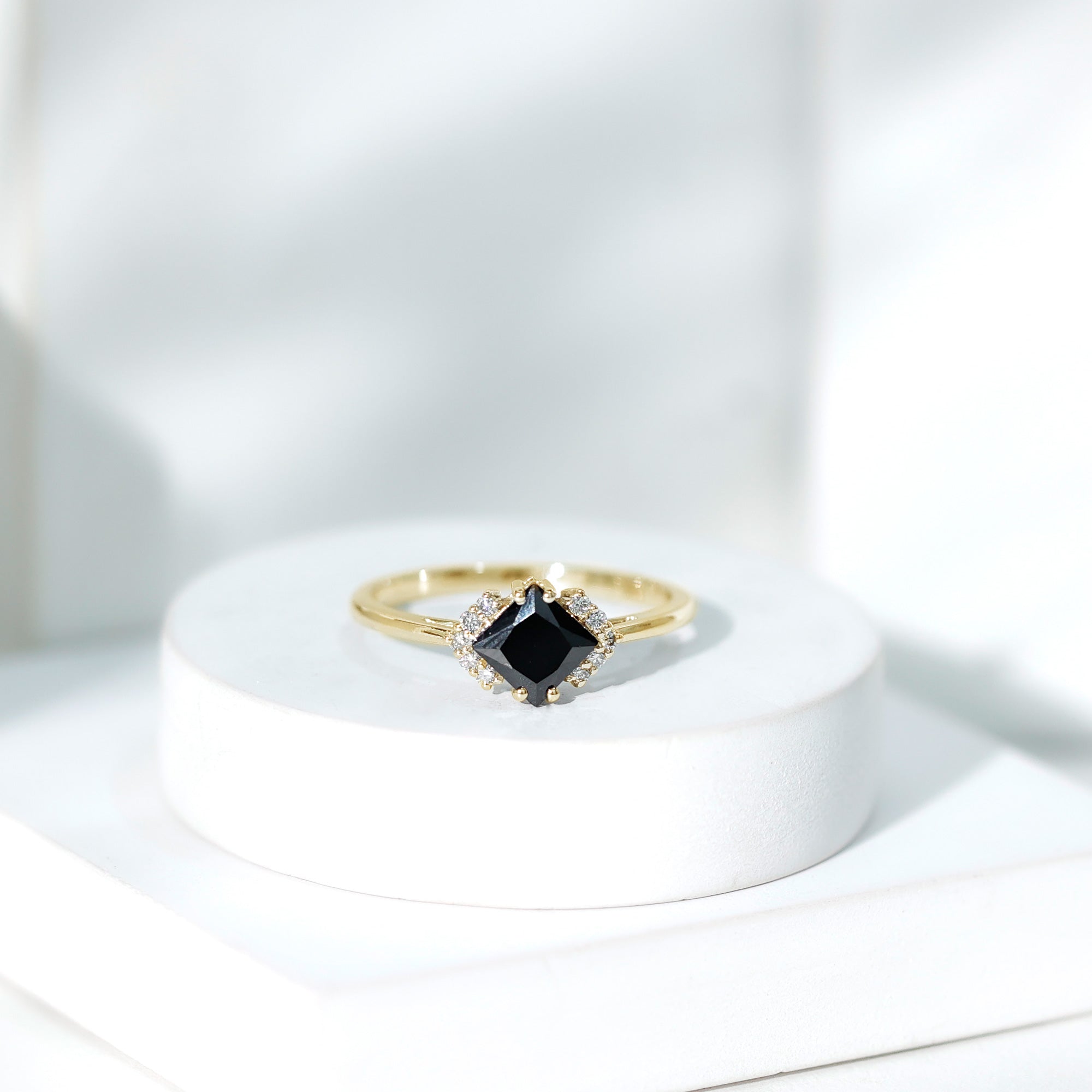 1 Carat Lab Grown Black and White Diamond Princess Cut Engagement Ring