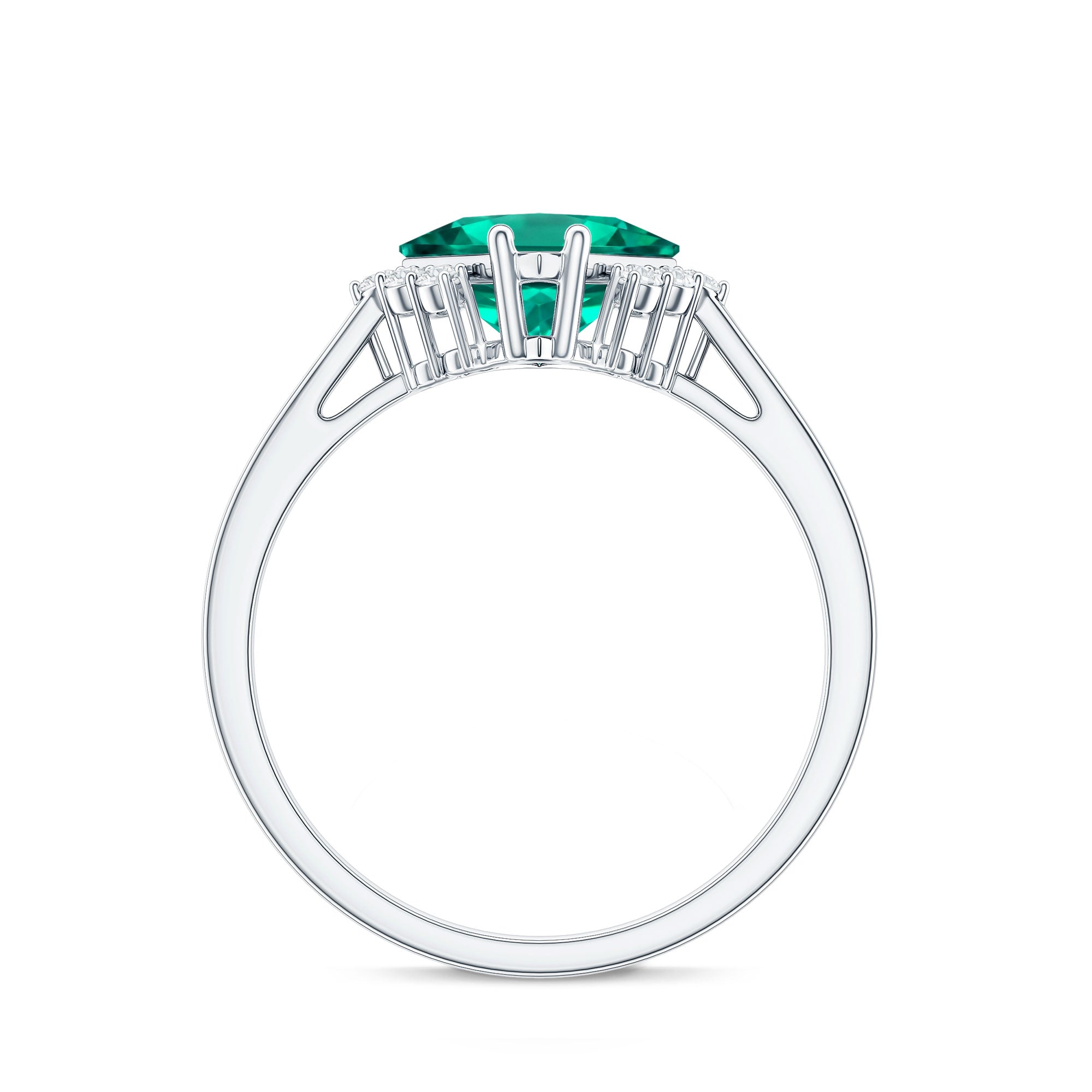 Certified 2.4 Carat Lab Grown Emerald Princess Cut Engagement Ring with Diamond
