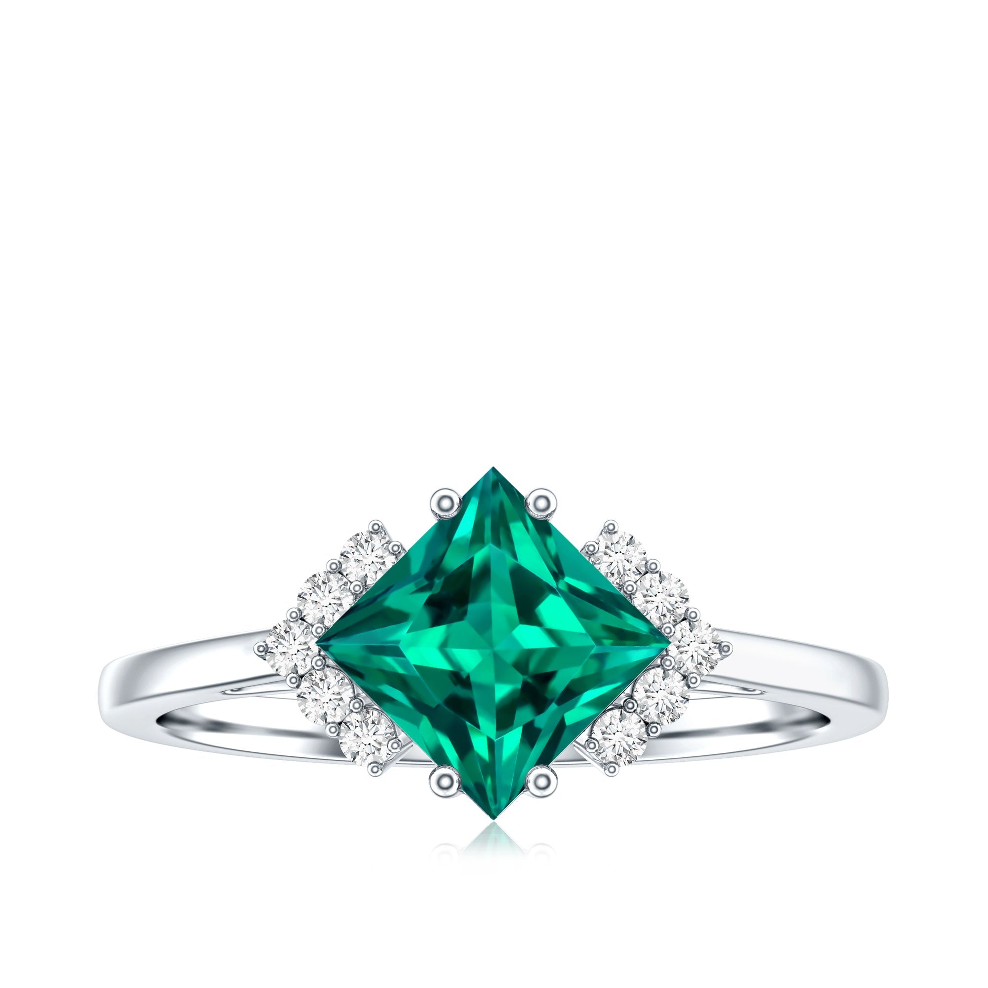 Certified 2.4 Carat Lab Grown Emerald Princess Cut Engagement Ring with Diamond