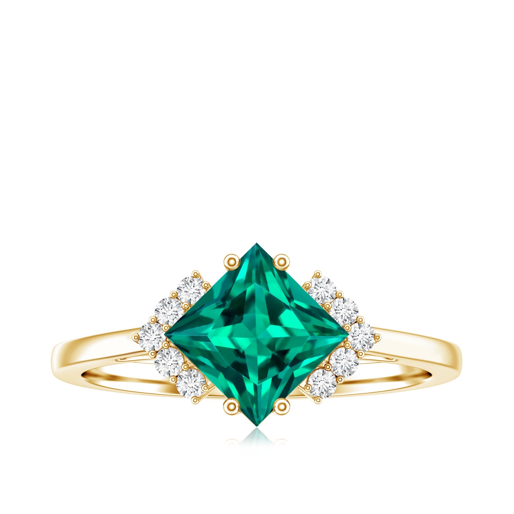 Certified 2.4 Carat Lab Grown Emerald Princess Cut Engagement Ring with Diamond