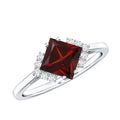Certified Natural Garnet Princess Cut Engagement Ring with Diamond