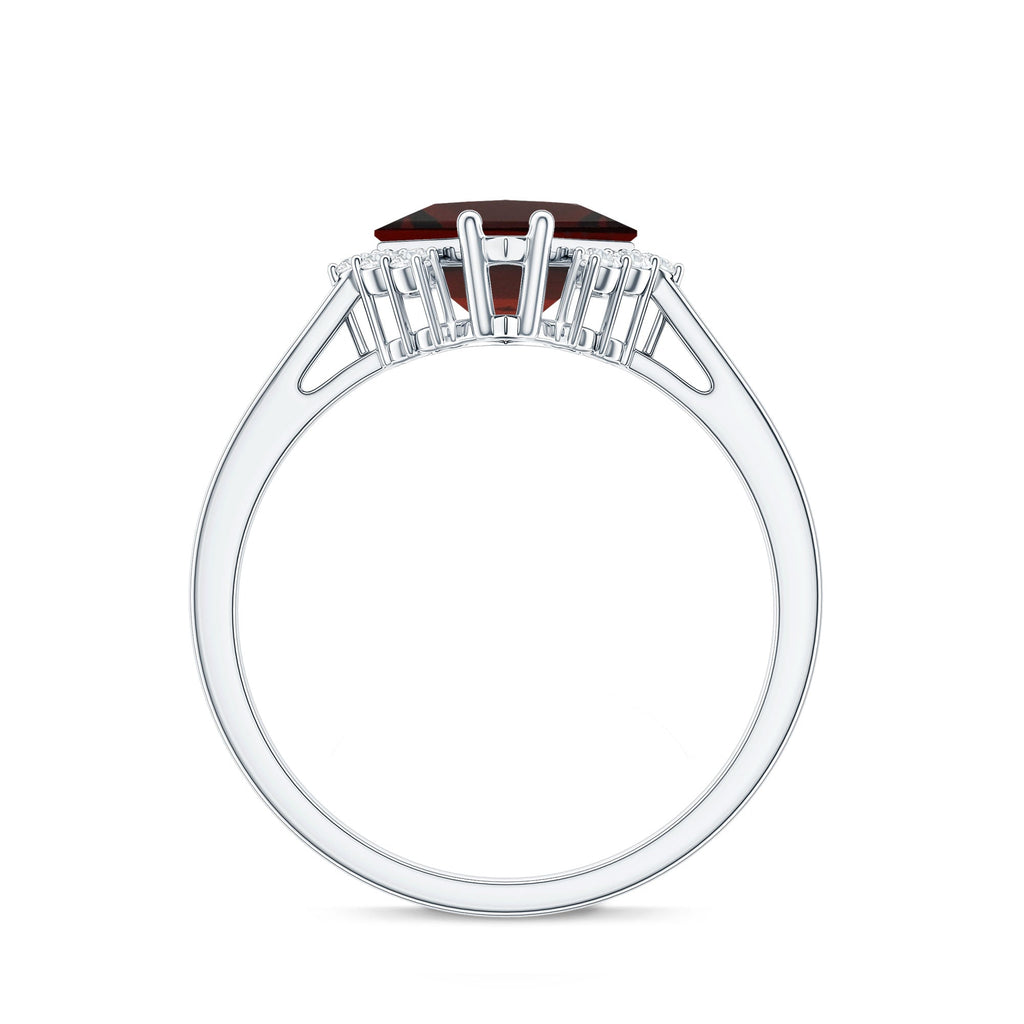 Certified Natural Garnet Princess Cut Engagement Ring with Diamond