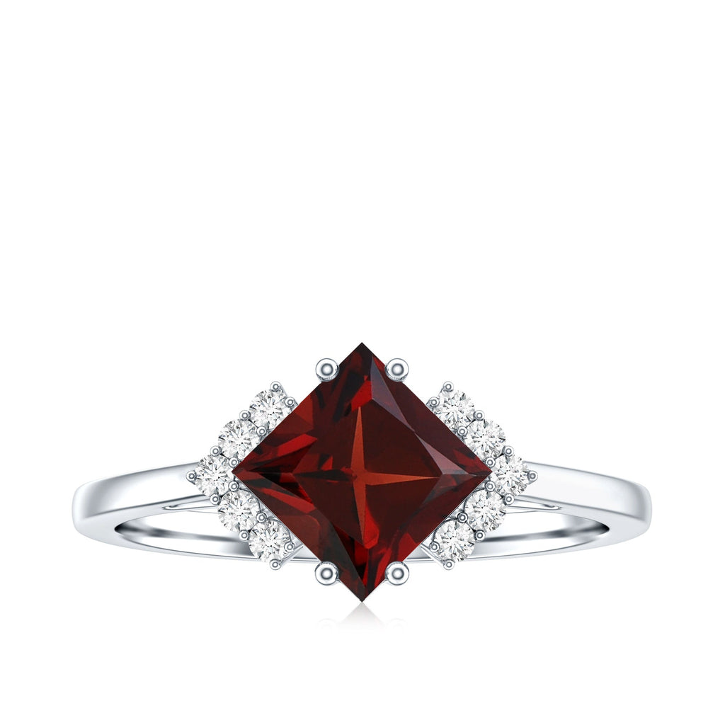 Certified Natural Garnet Princess Cut Engagement Ring with Diamond