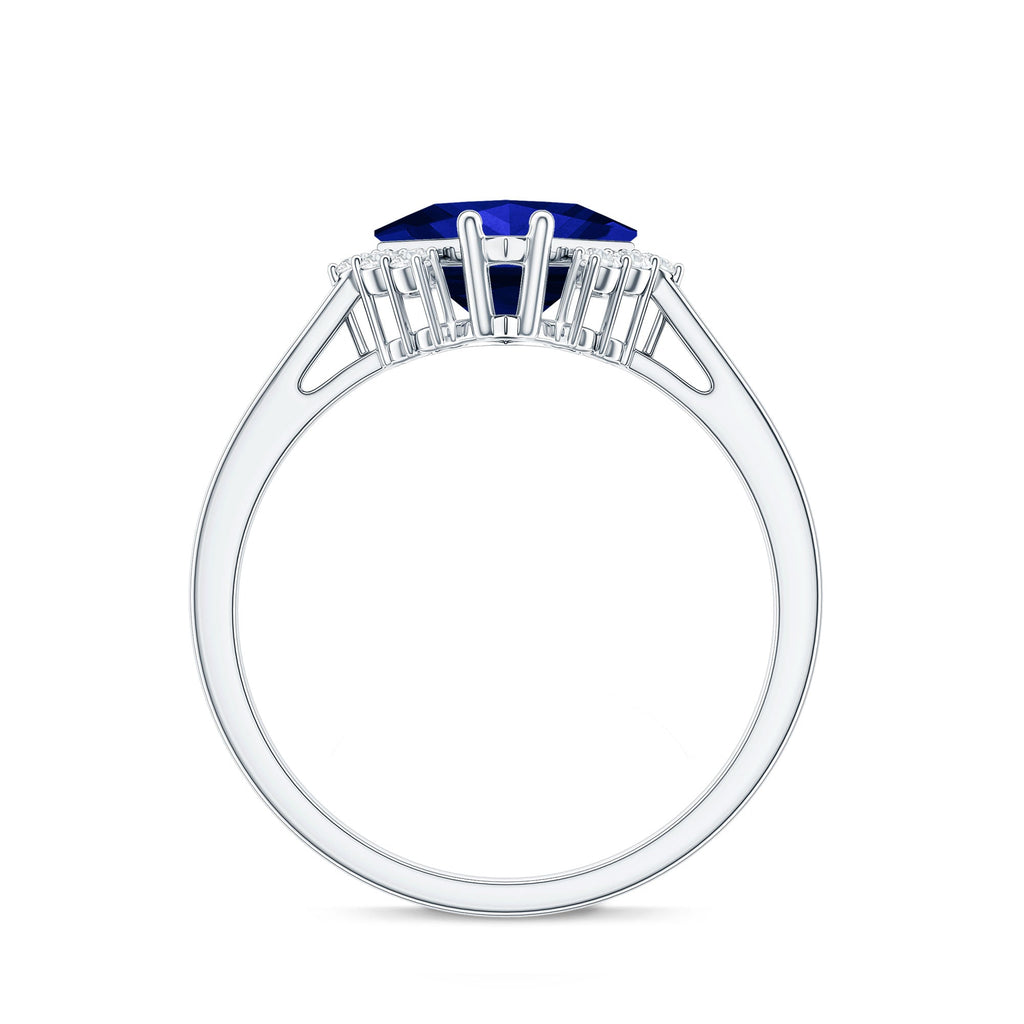 Certified 1.5 Carat Princess Cut Lab Grown Blue Sapphire Engagement Ring with Diamond