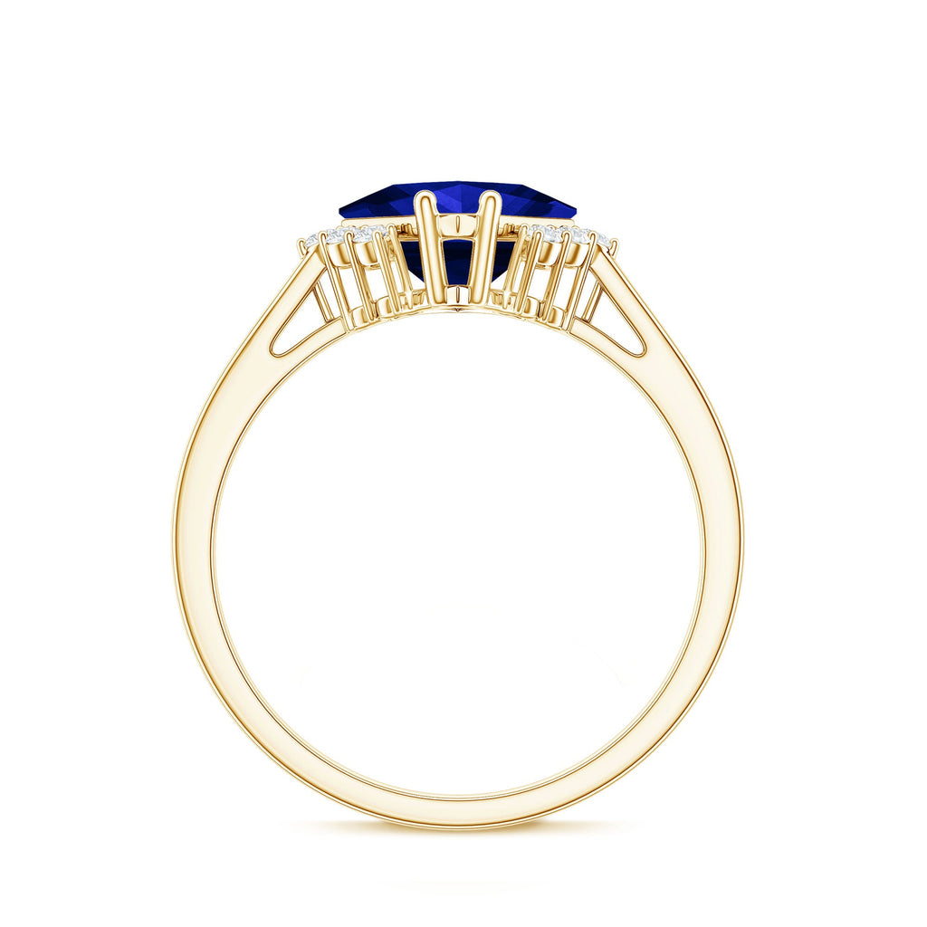 Certified 1.5 Carat Princess Cut Lab Grown Blue Sapphire Engagement Ring with Diamond