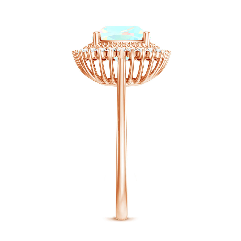 Natural 1.8 Carat Cushion Cut Opalescent Vintage Looking Engagement Ring with Diamond Halo
