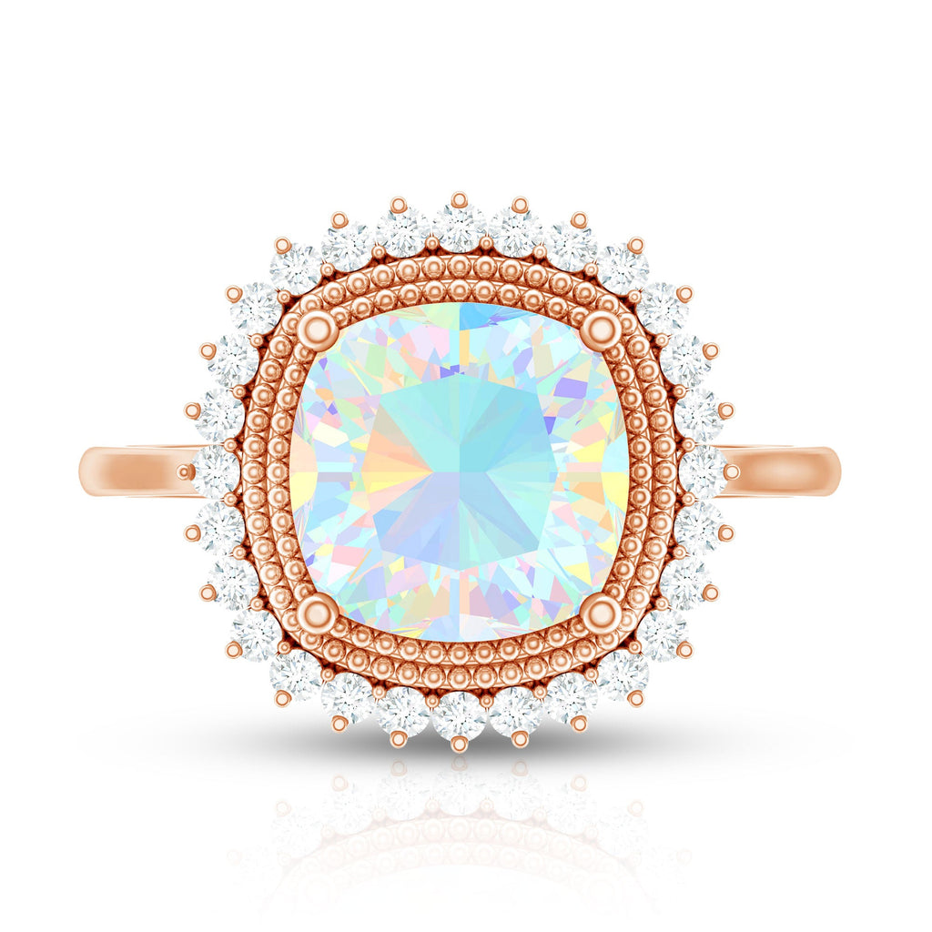 Natural 1.8 Carat Cushion Cut Opalescent Vintage Looking Engagement Ring with Diamond Halo