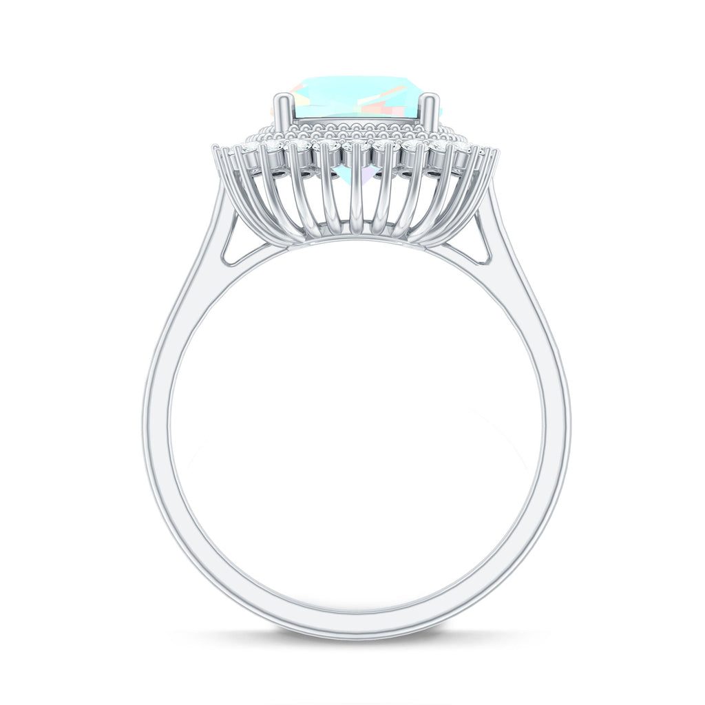 Natural 1.8 Carat Cushion Cut Opalescent Vintage Looking Engagement Ring with Diamond Halo