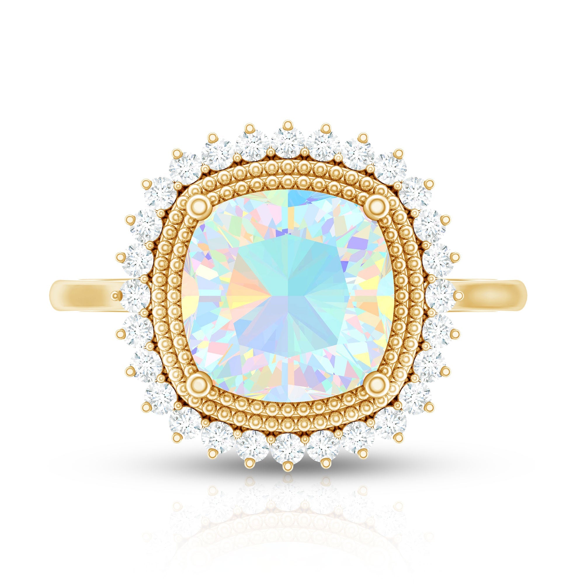 Natural 1.8 Carat Cushion Cut Opalescent Vintage Looking Engagement Ring with Diamond Halo