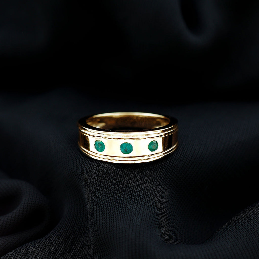 Emerald Minimal Band Ring in Gypsy Setting