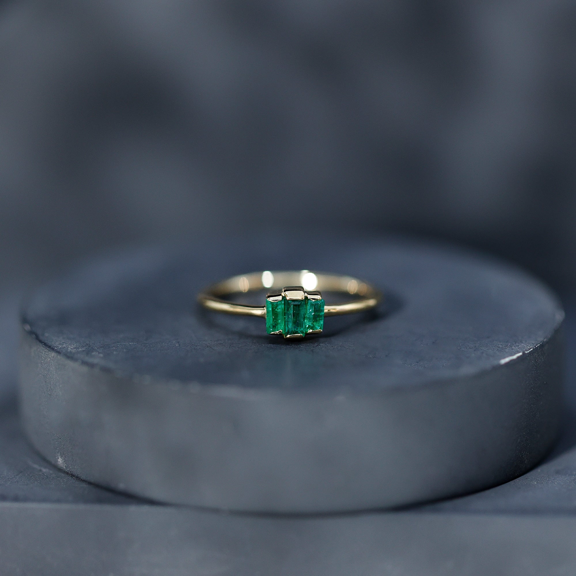 Baguette Cut Natural Emerald Three Stone Ring