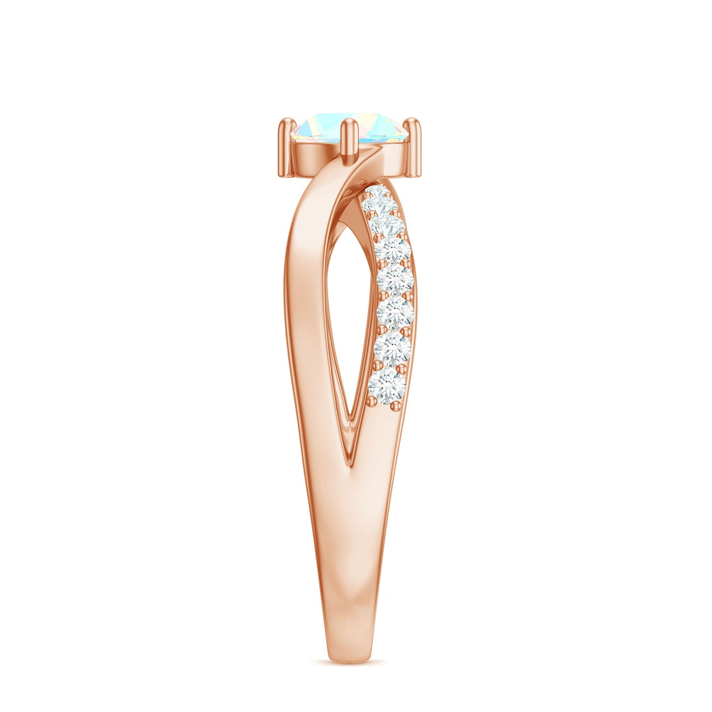 Natural Ethiopian Rainbow Opal Diamond Engagement Ring with Twisted Shank