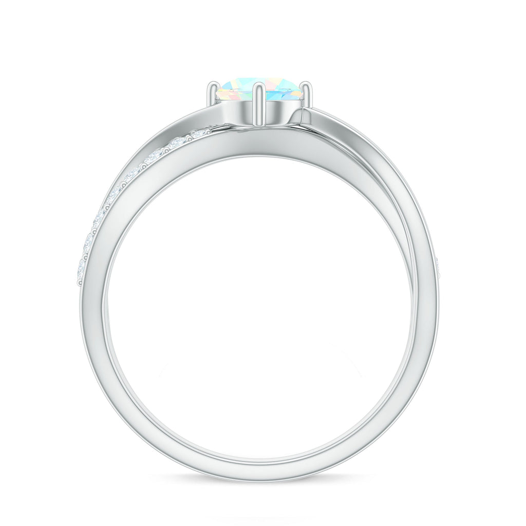 Natural Ethiopian Rainbow Opal Diamond Engagement Ring with Twisted Shank