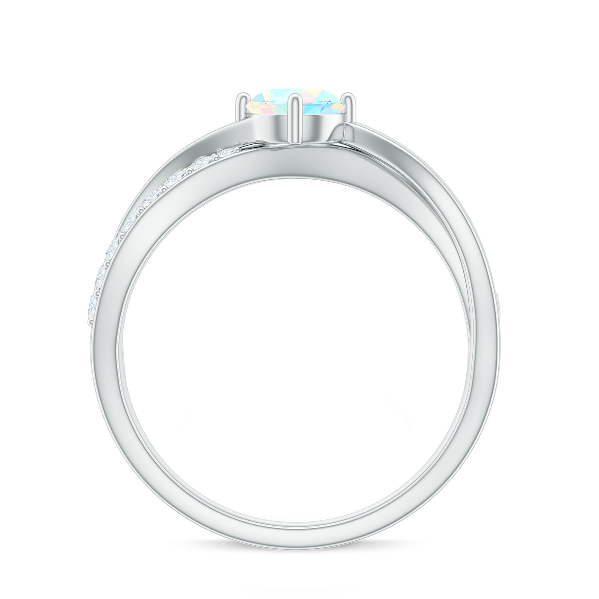 Natural Ethiopian Rainbow Opal Diamond Engagement Ring with Twisted Shank