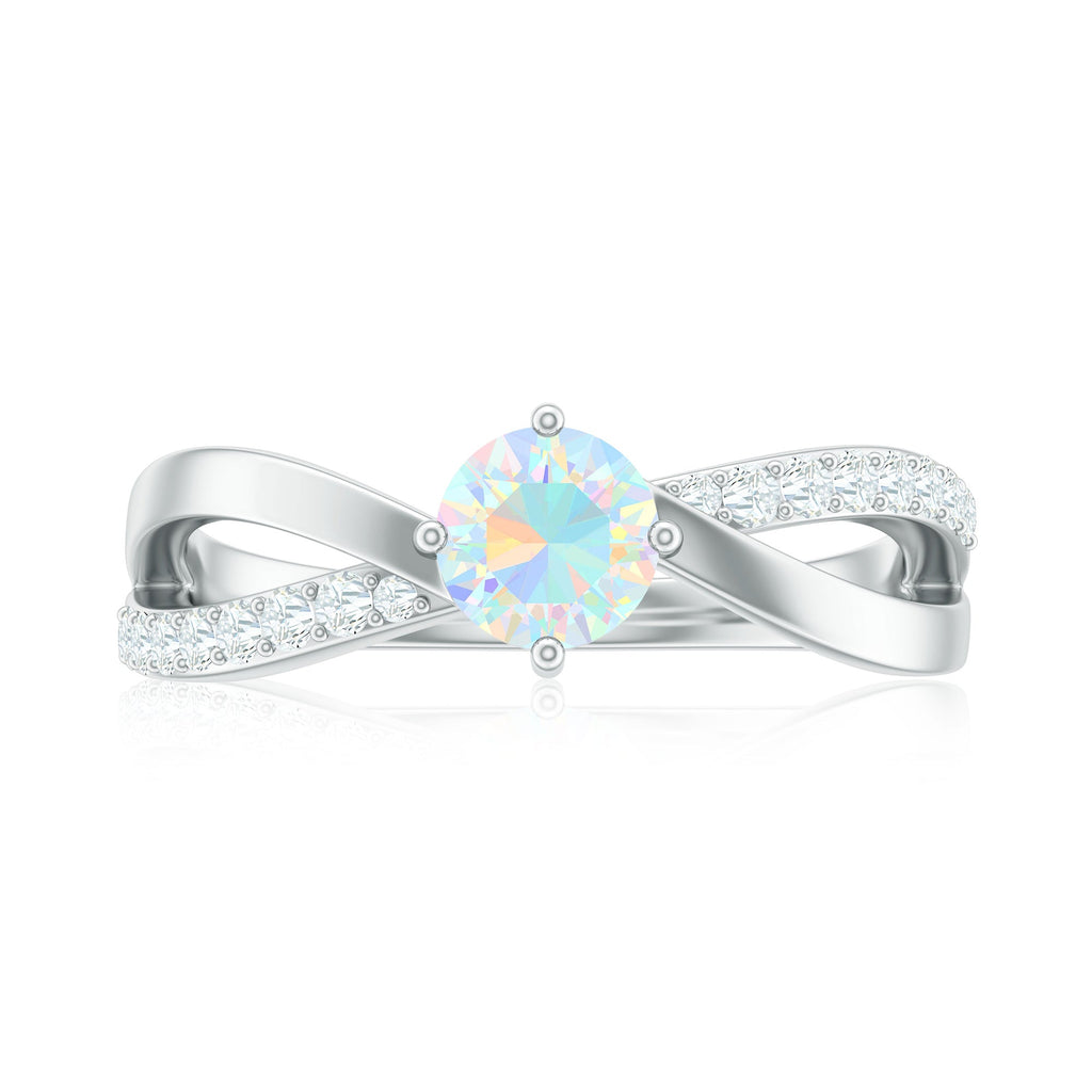 Natural Ethiopian Rainbow Opal Diamond Engagement Ring with Twisted Shank