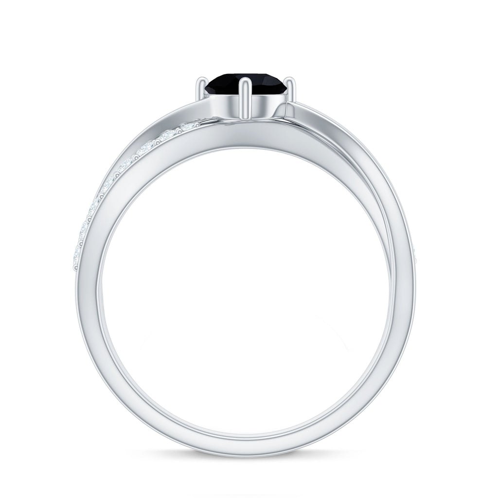 0.4 Carat Round Black Onyx Solitaire Infinity Ring with Diamond