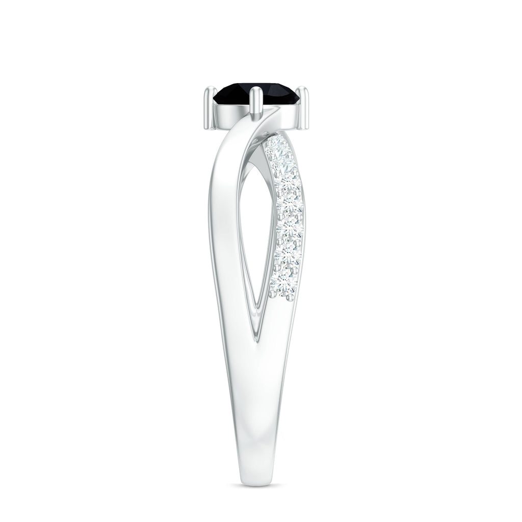 Certified Real Black Spinel Promise Ring with Diamond