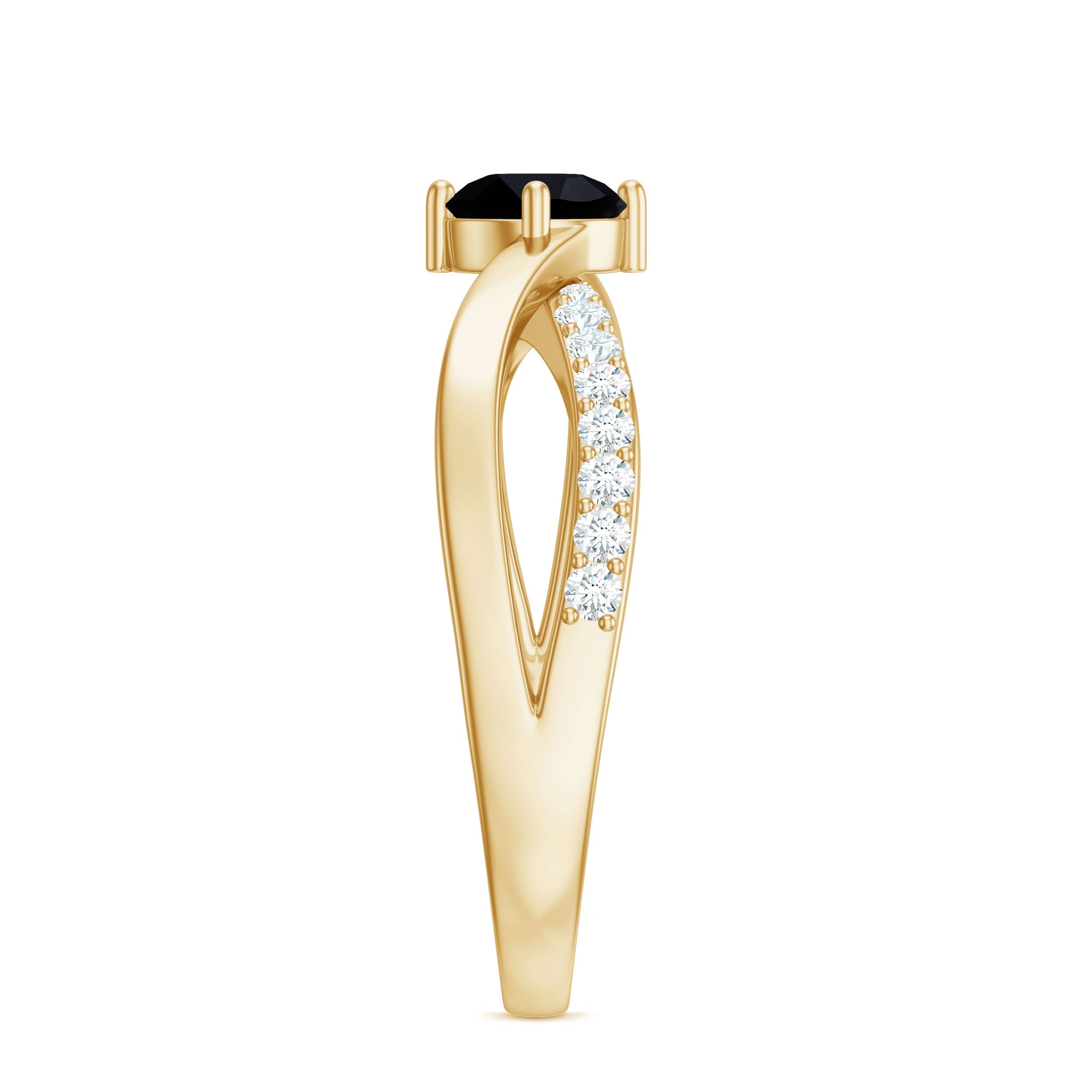 Certified Real Black Spinel Promise Ring with Diamond