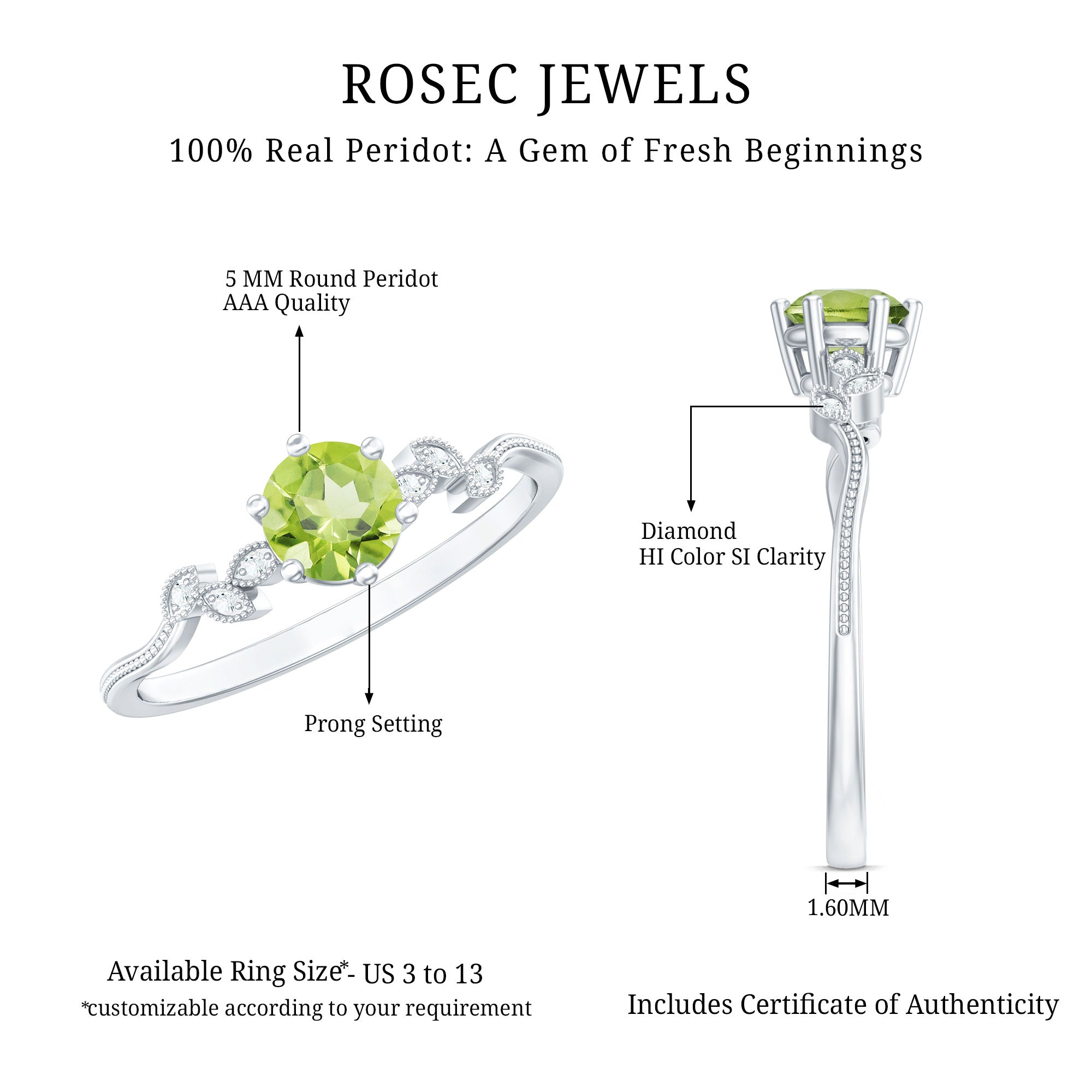 Peridot and Diamond Promise Ring with Beaded Detailing
