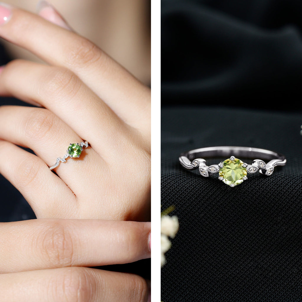 Peridot and Diamond Promise Ring with Beaded Detailing