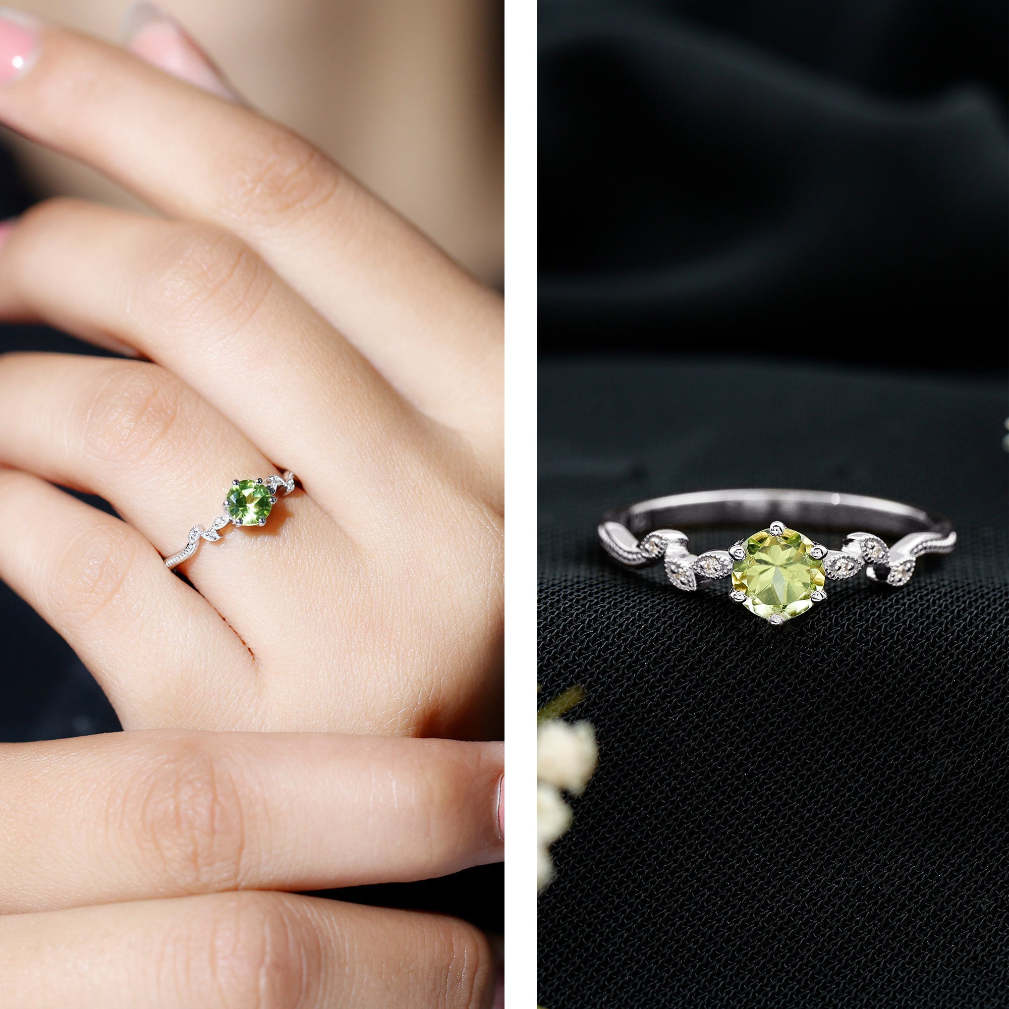 Peridot and Diamond Promise Ring with Beaded Detailing