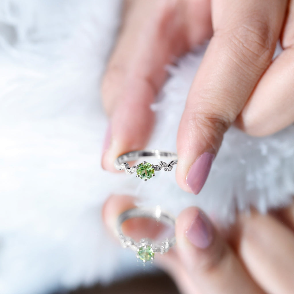 Peridot and Diamond Promise Ring with Beaded Detailing