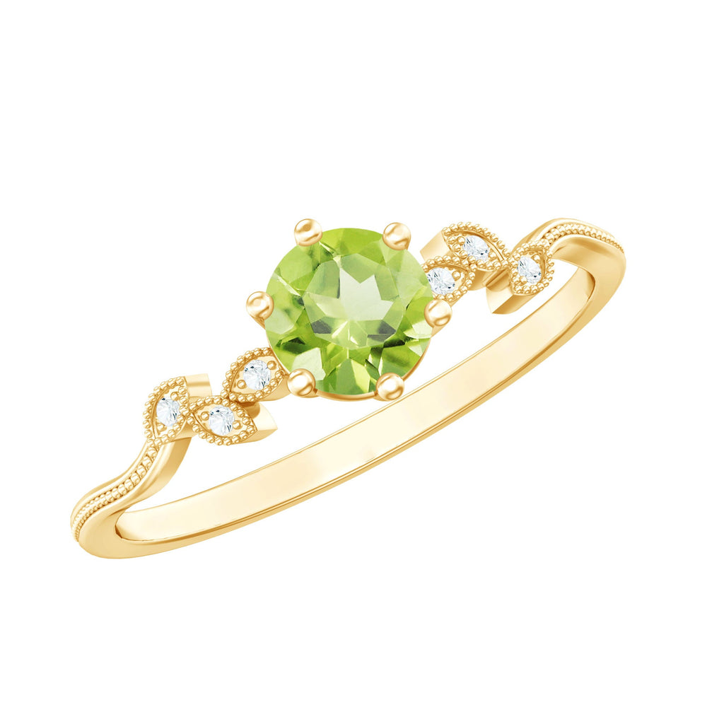 Peridot and Diamond Promise Ring with Beaded Detailing