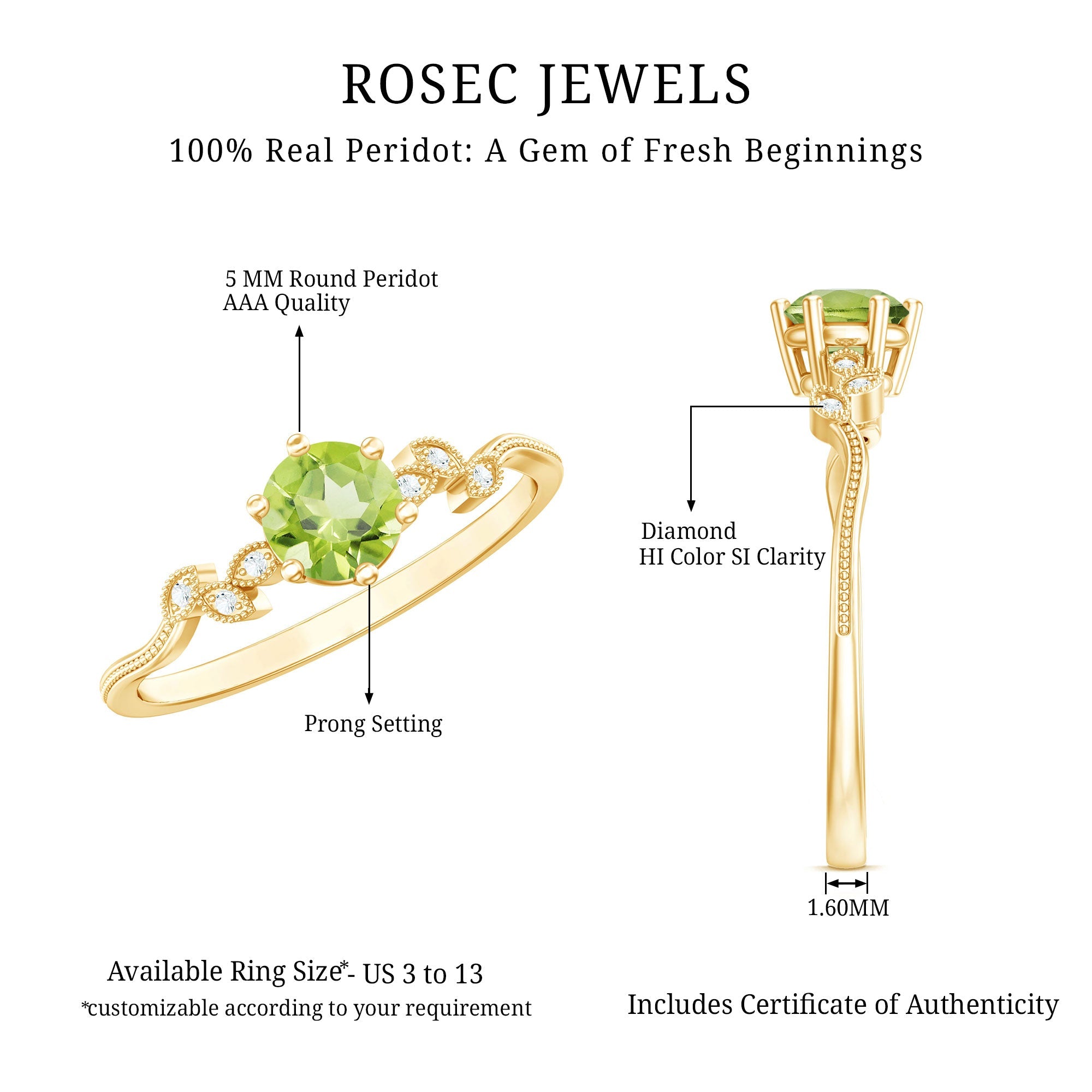 Peridot and Diamond Promise Ring with Beaded Detailing